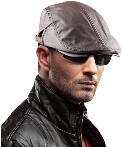 Men's Brown PU Leather Classic Newsboy Cap