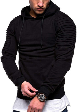 Men's Pleated Sleeve Hooded Pullover Sweater