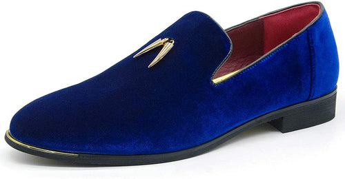 Men's Blue Velvet Slip-On Dress Penny Loafer