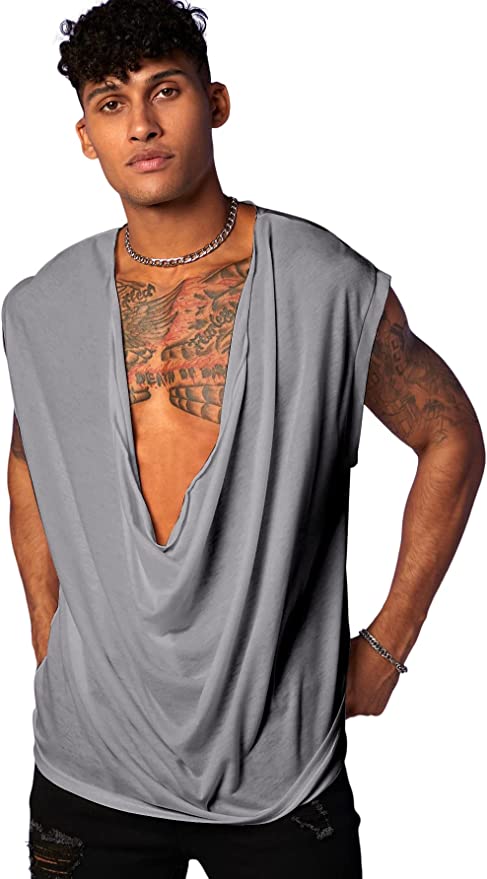 Men's Sleeveless Grey Draped Casual Shirt