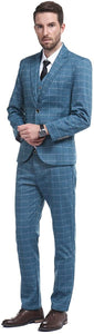 Modern Blue Plaid 3 Pieces Tuxedo Men's Suit
