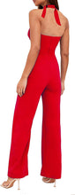 Load image into Gallery viewer, Elegant Red Halter Sleeveless Flare Leg Jumpsuit
