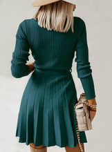 Load image into Gallery viewer, Wrapped Black Long Sleeve Knitted Sweater A-Line Dress