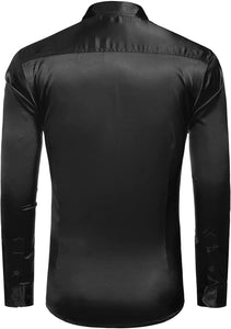 Stylish Paisley Black Jacquard Silk Long Sleeve Men's Shirt