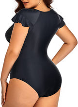 Load image into Gallery viewer, Black One Piece Tummy Control Plus Size Swimsuit