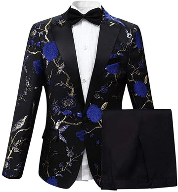 Men's Blue Floral Lightweight Notched Lapel Tuxedo Suit