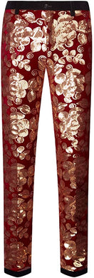 Men's Red Wine Floral Shiny Sequin Pants