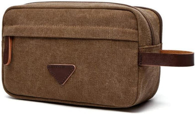 Brown Toiletry Bag Leather Waxed Canvas Shaving Dopp Kit