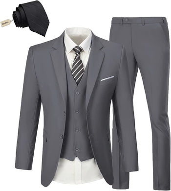 Men's Dark Grey Single Breasted 3pc Formal Dress Suit