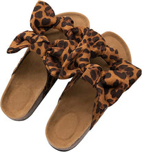 Load image into Gallery viewer, Leopard Bow Knot Suede Leather Soft Cork Slip On Sandals