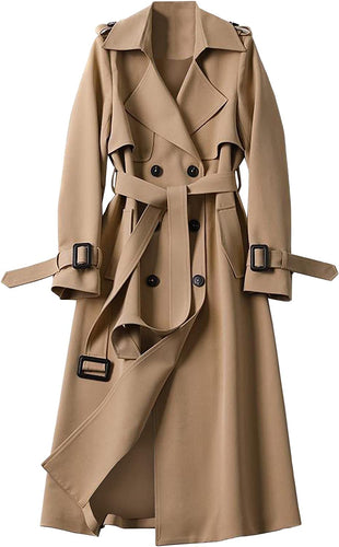 High Society Khaki Belted Notched Lapel Collar Double Breasted Coat