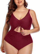 Load image into Gallery viewer, One Piece High Waisted Red Monokini Plus Size Swimsuit