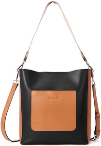 Genuine Leather Black With Brown Tote Style Crossbody Bag