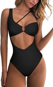Chic One Shoulder Cutout  One Piece Swimsuit