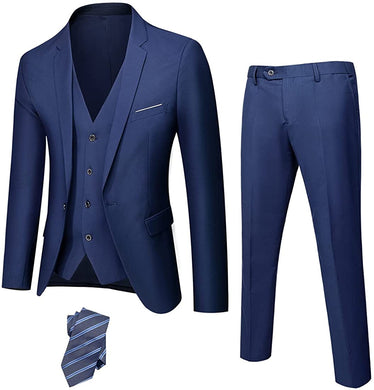 Men's Luxury Tuxedo Style Navy Blue One Button 3-Piece Formal Suit