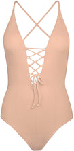 Load image into Gallery viewer, Cabana Nude One Piece Lace Up Swimsuit