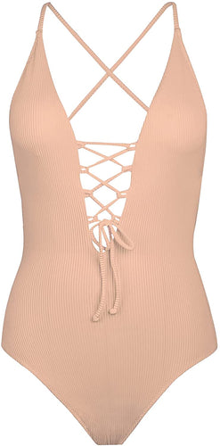 Cabana Nude One Piece Lace Up Swimsuit