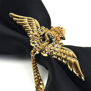 Men's Black Adjustable Metal Golden Wings Chained Bowtie
