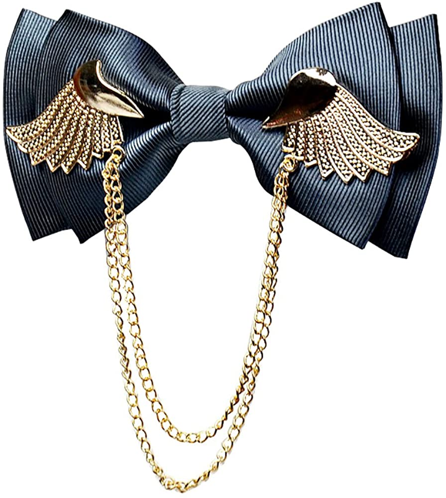 Men's Dark Grey Adjustable Metal Golden Wings Chained Bowtie