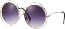 Load image into Gallery viewer, Grey Gradient Double Metal Wire Frame Oversized Round Sunglasses