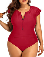 Load image into Gallery viewer, Red One Piece Tummy Control Plus Size Swimsuit