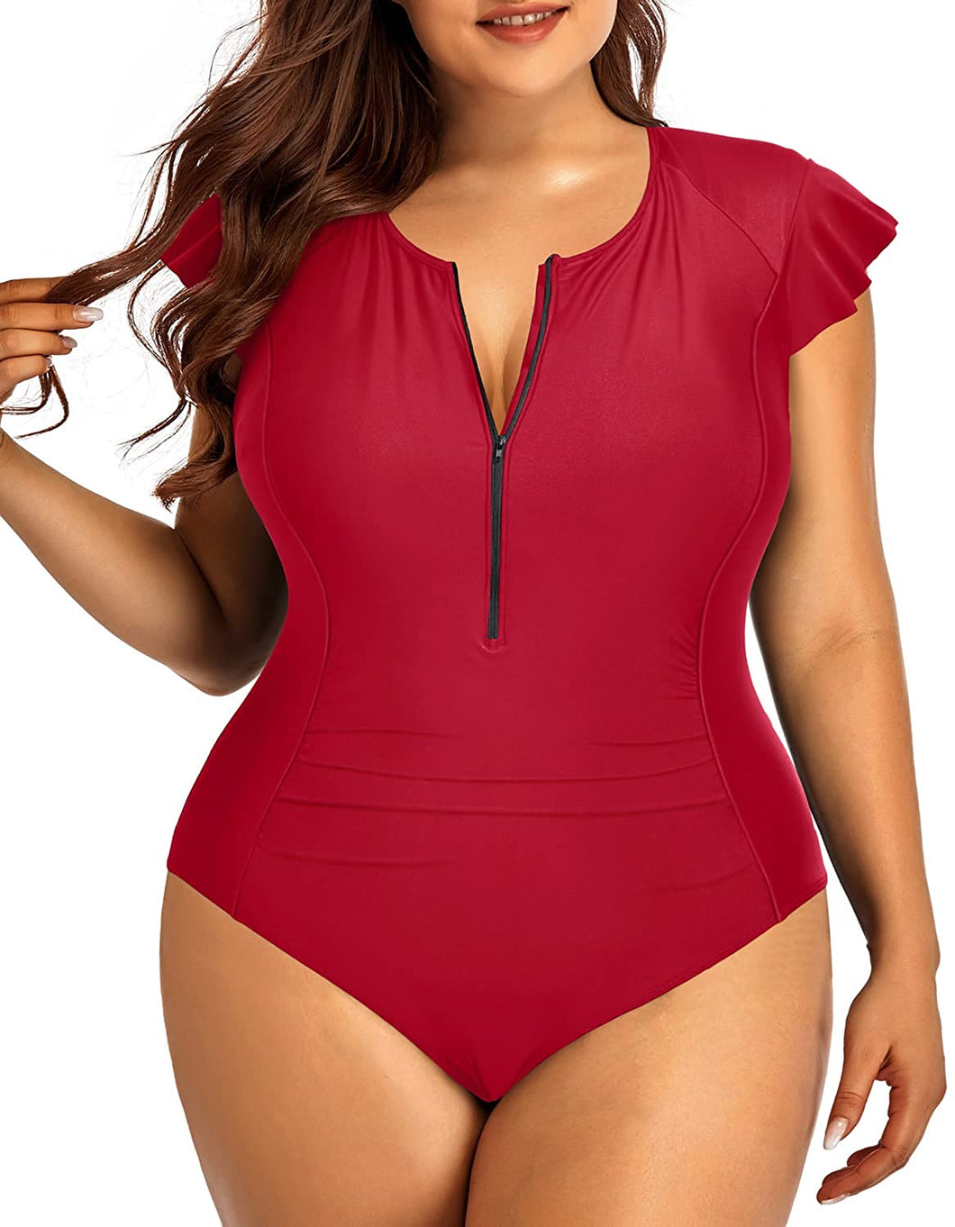 Red One Piece Tummy Control Plus Size Swimsuit