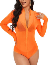Load image into Gallery viewer, Mesh Orange Long Sleeve Stretch Bodysuit