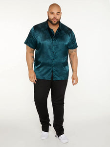 Men's Big & Tall Satin Hunter Green Floral Shirt