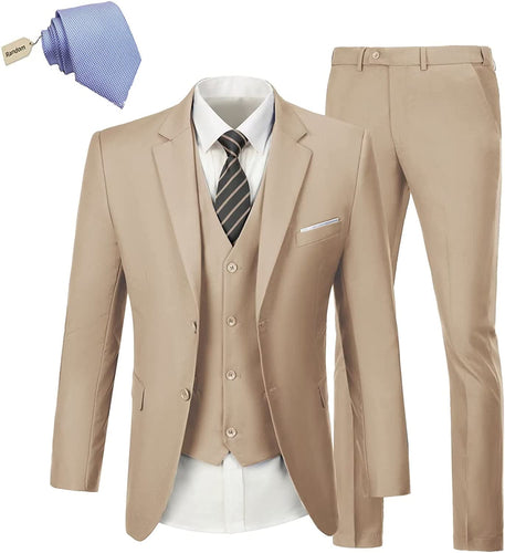 Men's Beige Single Breasted 3pc Formal Dress Suit