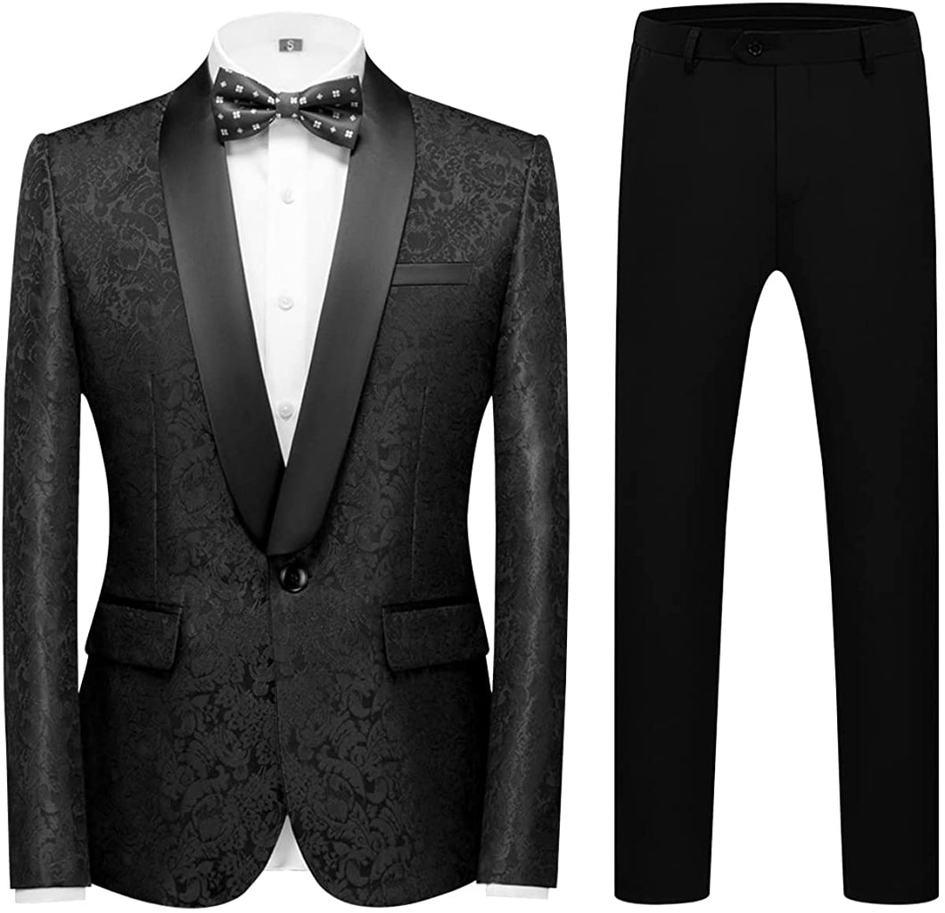 Paisley Black 2 Piece Shawl Lapel Tuxedo Men's Suit