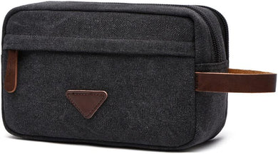 Men's Black Leather Waxed Canvas Style Toiletry Bag