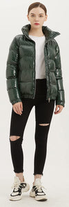 Quilted Green Shiny Padded Women's Puffer Jacket