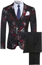 Load image into Gallery viewer, Men&#39;s Red Floral Long Sleeve One Button Formal 3pc Suit