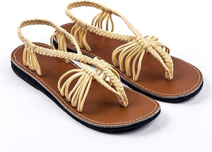 Boho Orange Handwoven Braided Flat Sandals