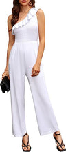 Load image into Gallery viewer, Ruffled White One Shoulder Belted Leg Jumpsuit