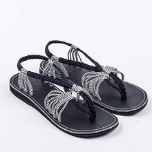Load image into Gallery viewer, Boho Navy Blue Handwoven Braided Flat Sandals