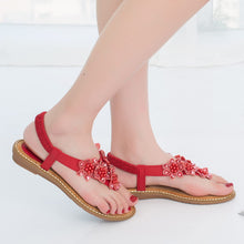 Load image into Gallery viewer, T-Strap Floral Red Rhinestone Flip Flops Sandals