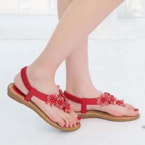 T-Strap Floral Red Rhinestone Flip Flops Sandals