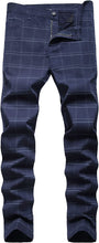 Load image into Gallery viewer, Stylish Men&#39;s Blue Plaid Flat Front Skinny Stretch Dress Pants