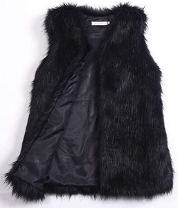 Puffy Black Faux Fur Sleeveless Vest Coat