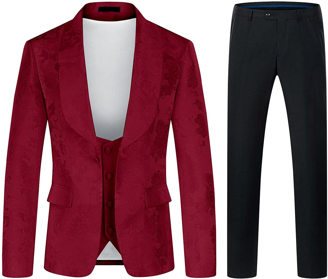 Red Jacquard One Button Men's Tuxedo Suit