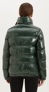 Quilted Green Shiny Padded Women's Puffer Jacket