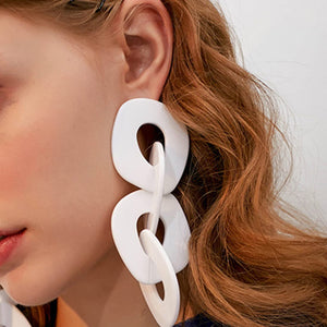 Acrylic White Chunky Long Link Chain Dangle Earrings