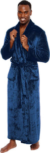 Men's Black Plush Long Sleeve Hooded Fleece Robe