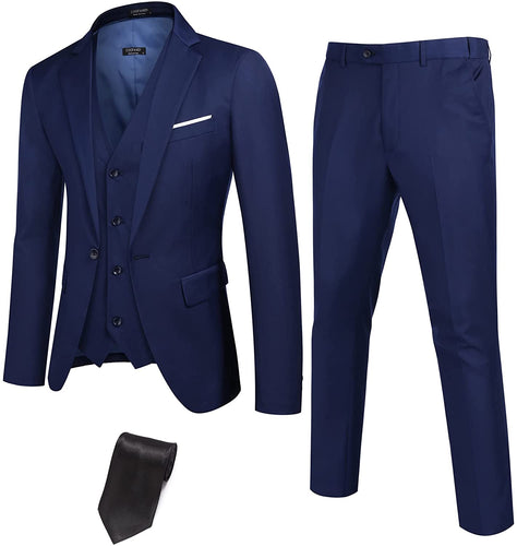 Men's Navy Blue 3pc Long Sleeve Men's Suit