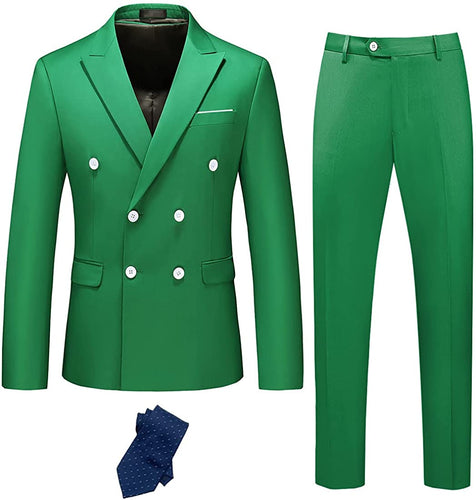 Miami Style Green Double Breasted 2 Piece Men's Suit