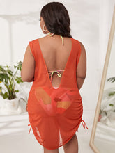 Load image into Gallery viewer, Drawstring Orange Sheer Mesh Plus Size Swimwear Cover Up