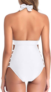 Reverence Halter Open Back Plunge V Neck One Piece Swimsuits