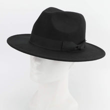 Load image into Gallery viewer, Men&#39;s Classic Wide Brim Bowknot Black Fedora Hat