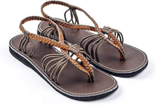 Load image into Gallery viewer, Boho Black Handwoven Braided Flat Sandals